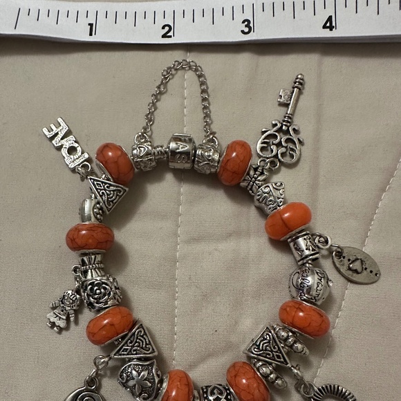 Handmade – NWOT – 925 SS plated charm bracelet. Orange beads. Relationship Charm - Picture 16 of 16